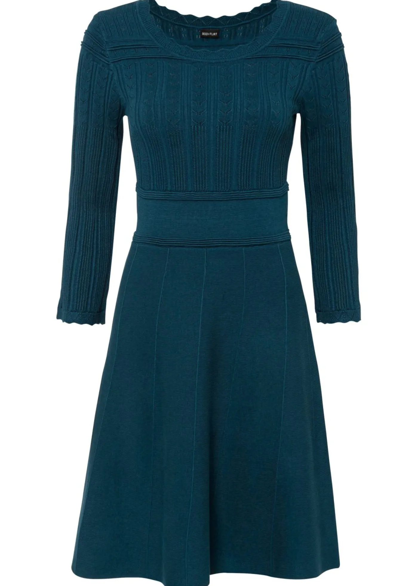 bonprix bonprix Vestido de punto con patrón ajour Petróleo azul Sale