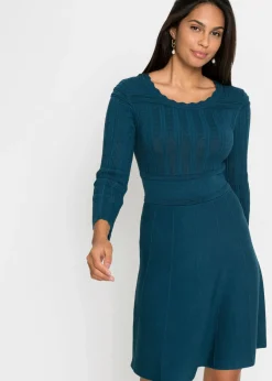 bonprix bonprix Vestido de punto con patrón ajour Petróleo azul Sale