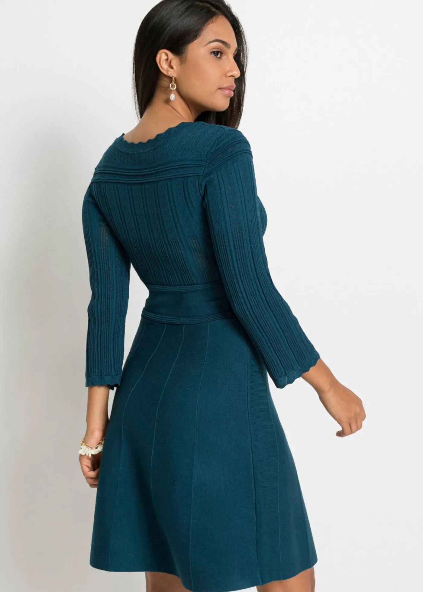 bonprix bonprix Vestido de punto con patrón ajour Petróleo azul Sale