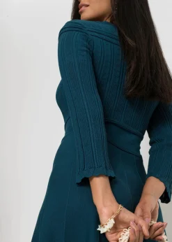 bonprix bonprix Vestido de punto con patrón ajour Petróleo azul Sale