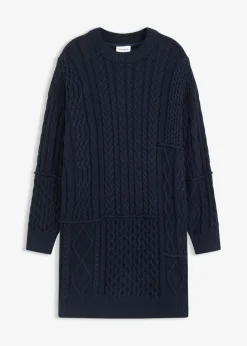 bonprix bonprix Vestido de punto con patrón trenzado azul tinta Clearance