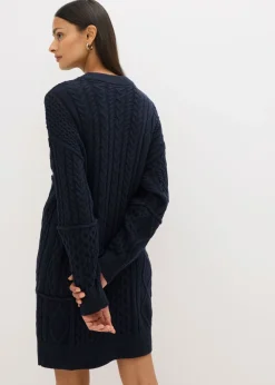 bonprix bonprix Vestido de punto con patrón trenzado azul tinta Clearance