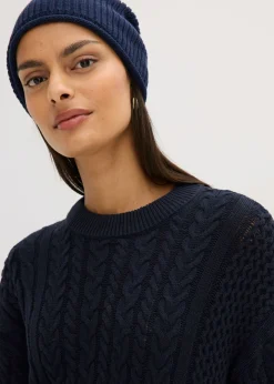bonprix bonprix Vestido de punto con patrón trenzado azul tinta Clearance