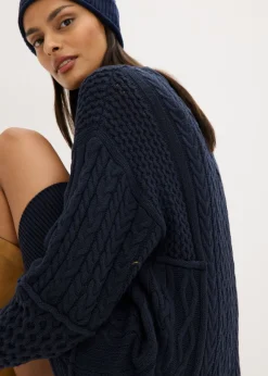bonprix bonprix Vestido de punto con patrón trenzado azul tinta Clearance