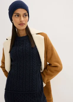 bonprix bonprix Vestido de punto con patrón trenzado azul tinta Clearance