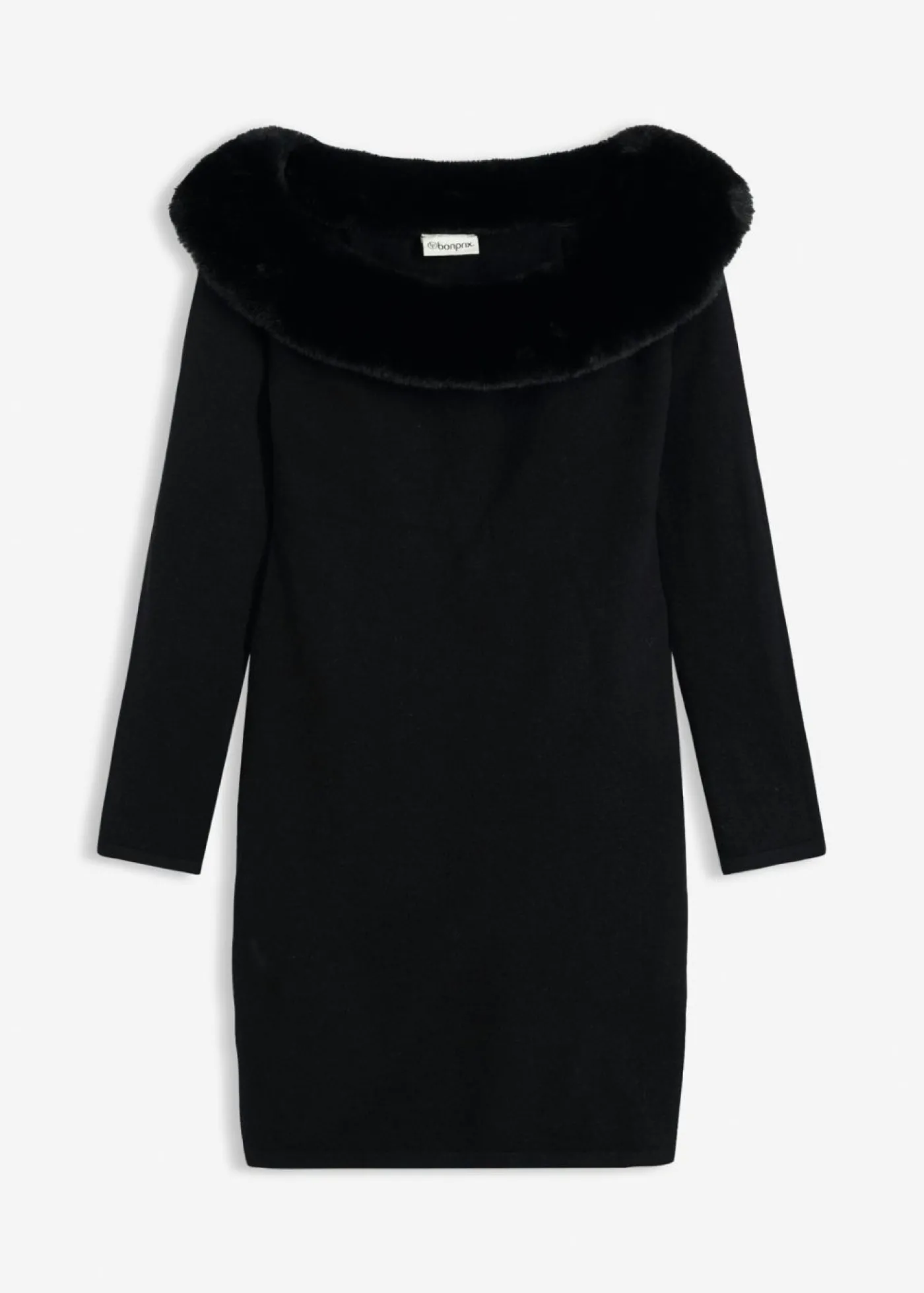 bonprix bonprix Vestido de punto con ribete de pelo sintético Negro Best
