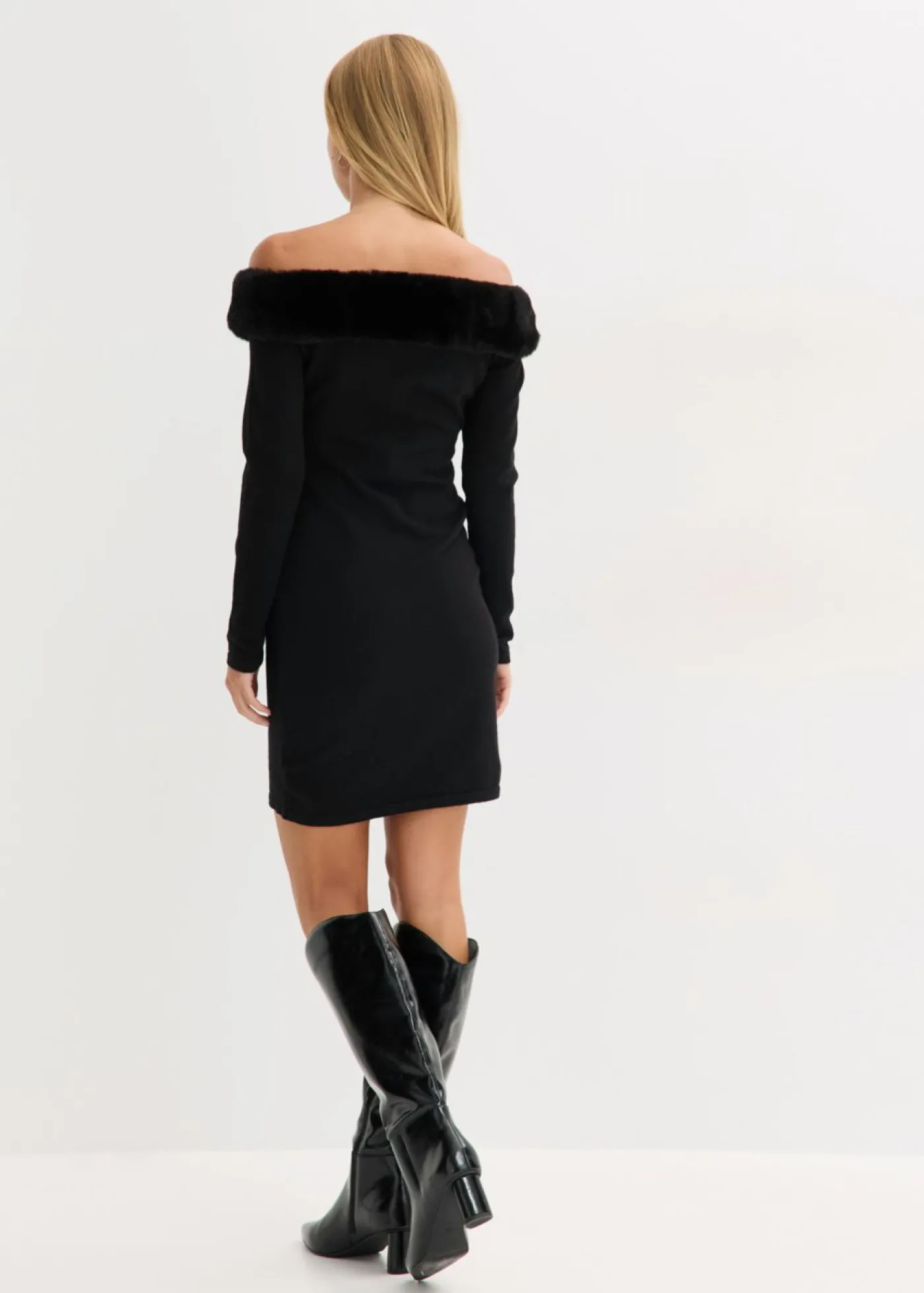bonprix bonprix Vestido de punto con ribete de pelo sintético Negro Best