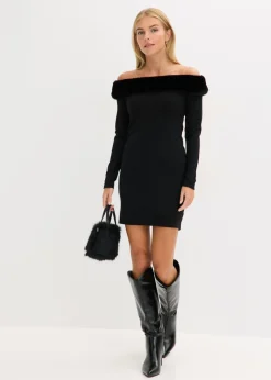 bonprix bonprix Vestido de punto con ribete de pelo sintético Negro Best
