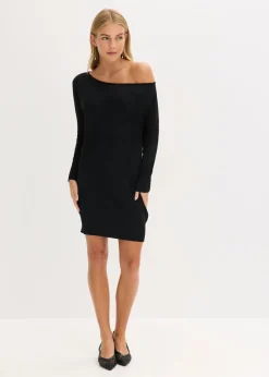 bonprix bonprix Vestido de punto con un hombro al descubierto Negro Hot