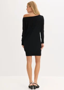 bonprix bonprix Vestido de punto con un hombro al descubierto Negro Hot