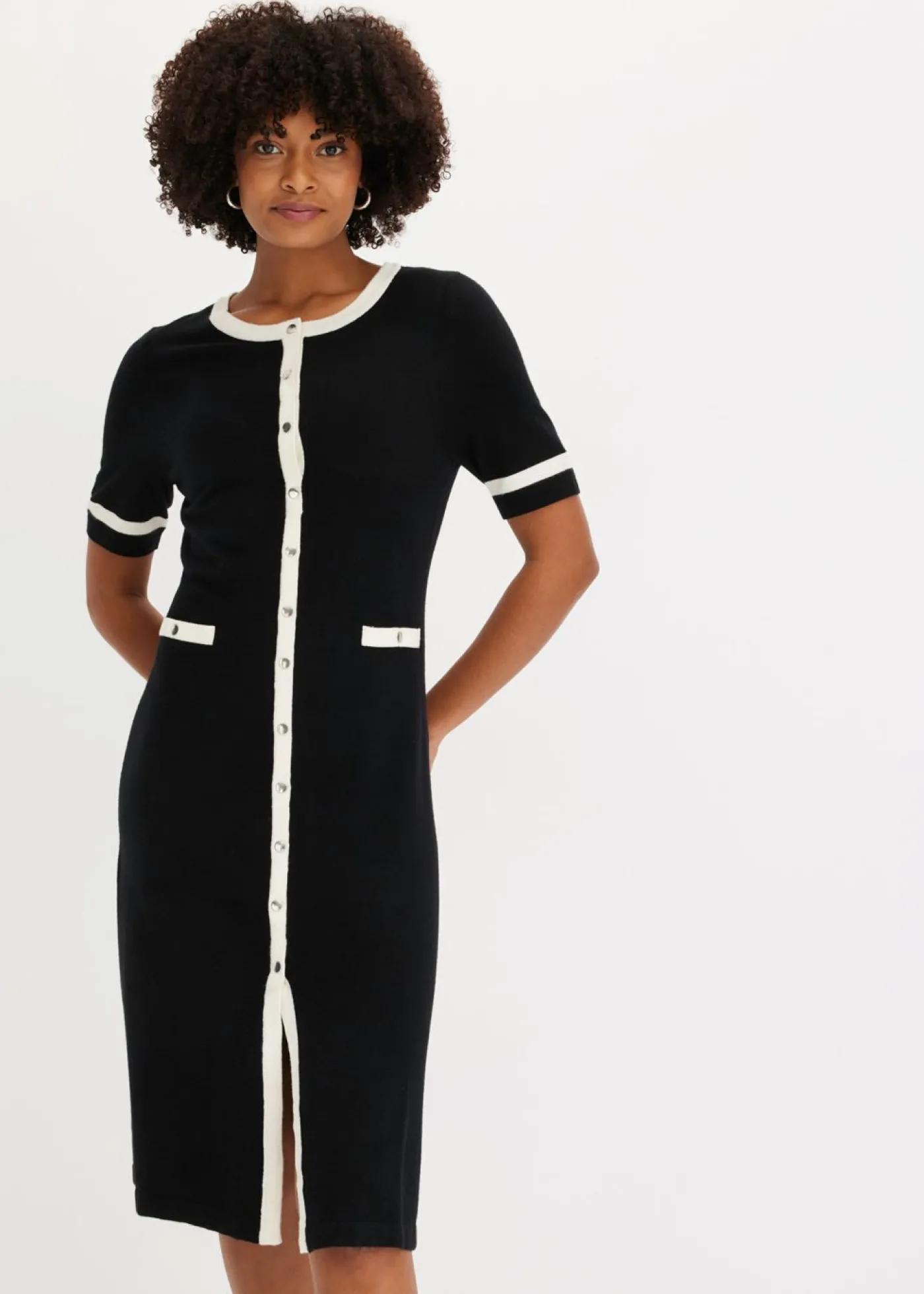 bonprix bonprix Vestido de punto con viscosa Negro-blanco lana New
