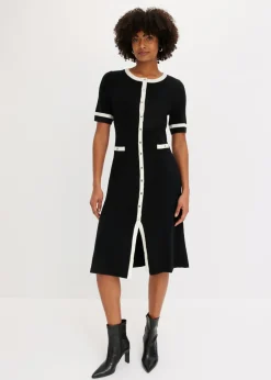 bonprix bonprix Vestido de punto con viscosa Negro-blanco lana New