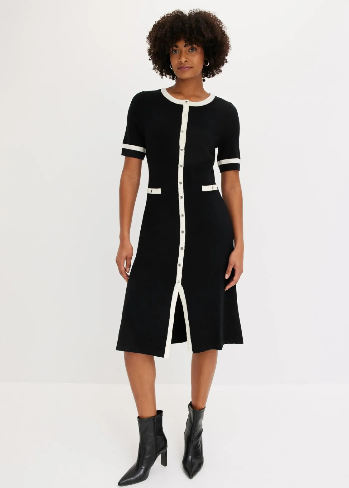 bonprix bonprix Vestido de punto con viscosa Negro-blanco lana New