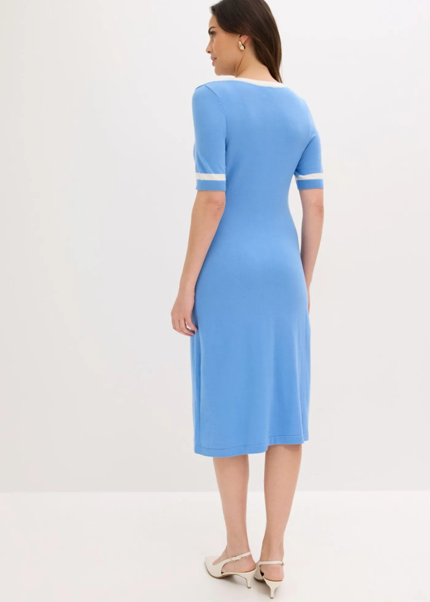 bonprix bonprix Vestido de punto con viscosa azul provenzal-blanco lana Outlet