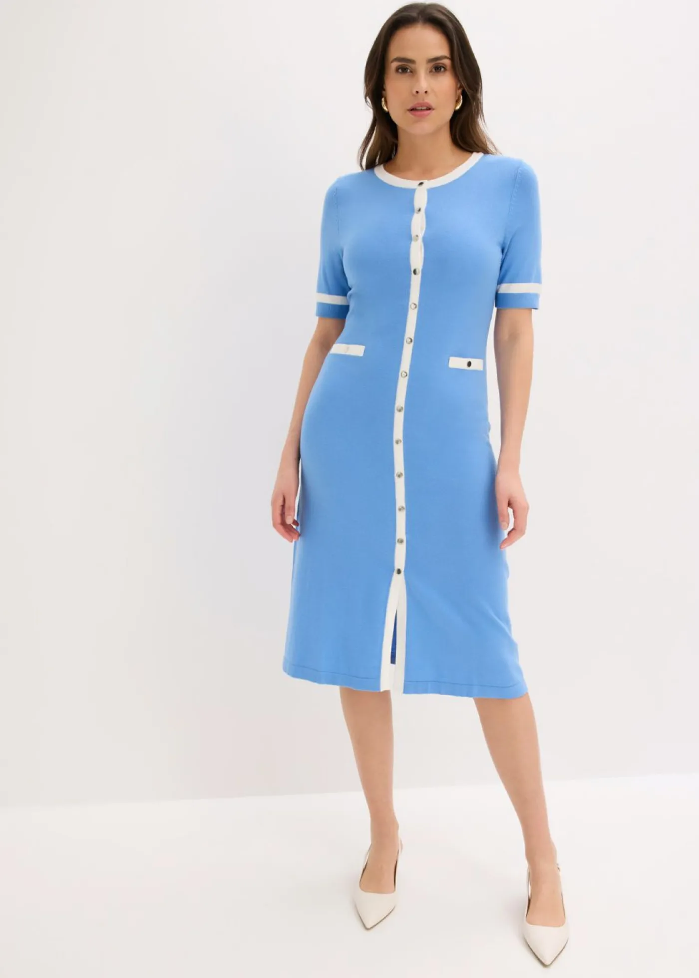 bonprix bonprix Vestido de punto con viscosa azul provenzal-blanco lana Outlet