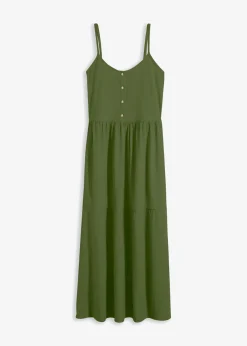 bonprix bonprix Vestido de punto con volantes y botones decorativos Musgo oscuro New