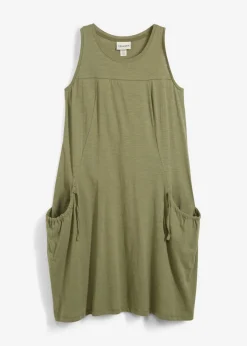 bonprix bonprix Vestido de punto de algodón con bolsillos Verde oliva