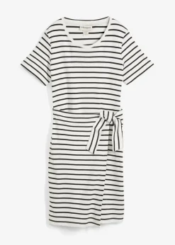 bonprix bonprix Vestido de punto de algodón puro blanco lana-negro con rayas Discount