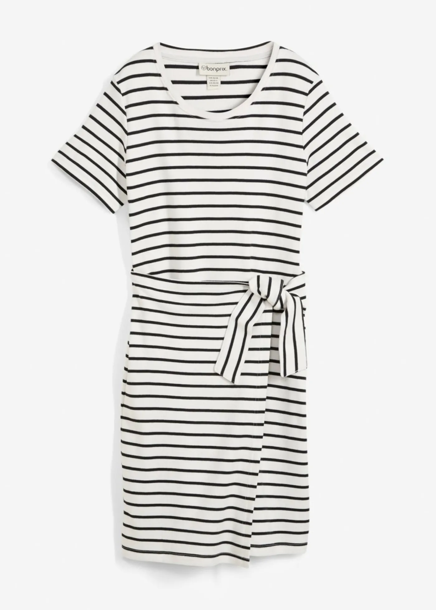 bonprix bonprix Vestido de punto de algodón puro blanco lana-negro con rayas Discount