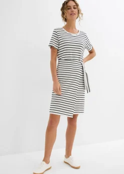 bonprix bonprix Vestido de punto de algodón puro blanco lana-negro con rayas Discount