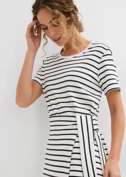 bonprix bonprix Vestido de punto de algodón puro blanco lana-negro con rayas Discount