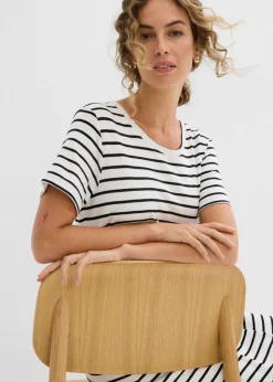 bonprix bonprix Vestido de punto de algodón puro blanco lana-negro con rayas Discount