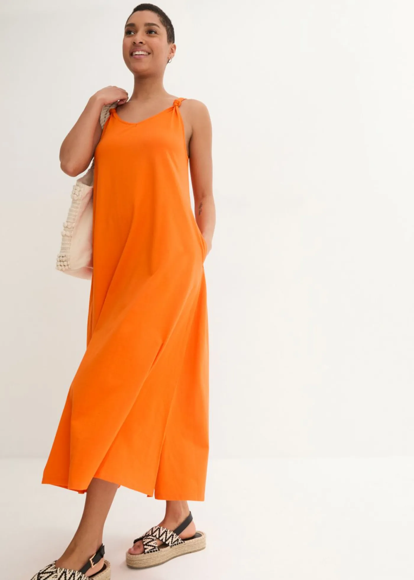 bonprix bonprix Vestido de punto de algodón puro Naranja cálido Outlet