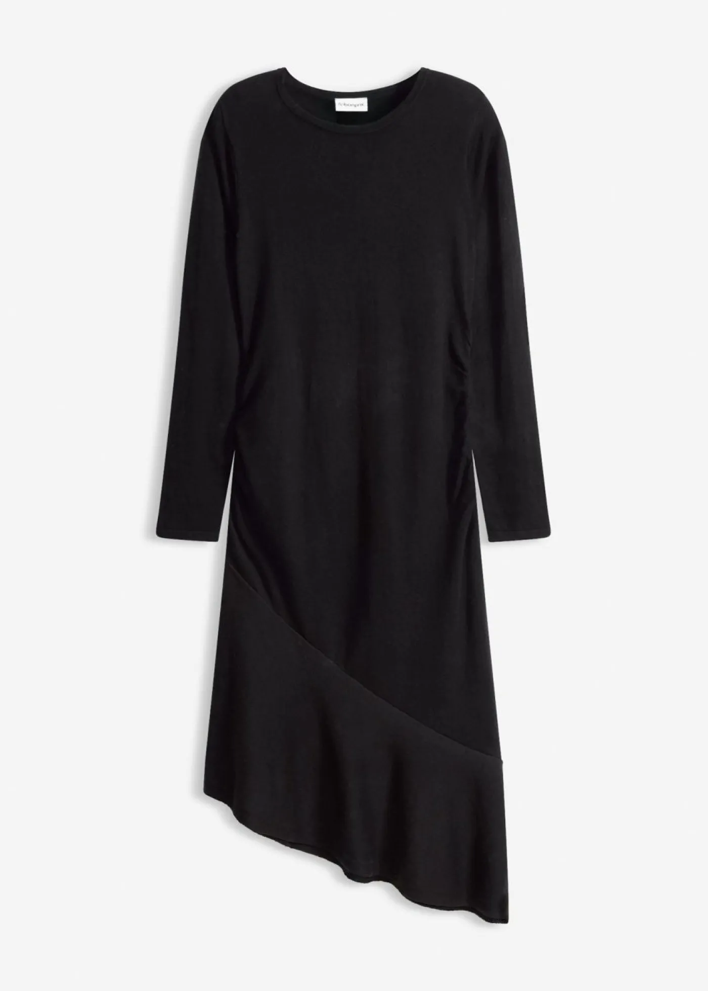 bonprix bonprix Vestido de punto de algodón y cachemir con dobladillo asimétrico Negro Sale