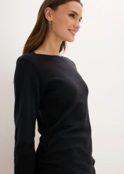 bonprix bonprix Vestido de punto de algodón y cachemir con dobladillo asimétrico Negro Sale