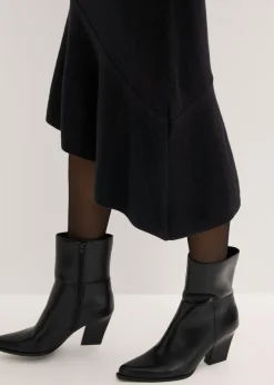 bonprix bonprix Vestido de punto de algodón y cachemir con dobladillo asimétrico Negro Sale