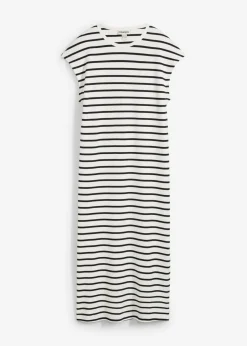 bonprix bonprix Vestido de punto de algodón puro blanco lana-negro con rayas New