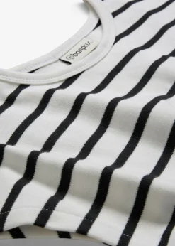 bonprix bonprix Vestido de punto de algodón puro blanco lana-negro con rayas New