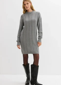 bonprix bonprix Vestido de punto de algodón puro Gris jaspeado New