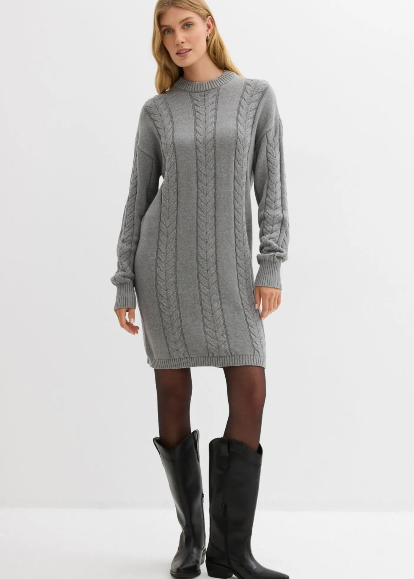 bonprix bonprix Vestido de punto de algodón puro Gris jaspeado New