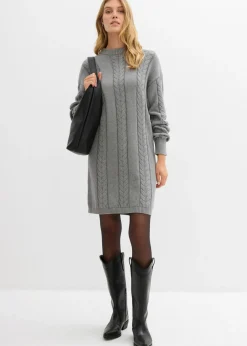 bonprix bonprix Vestido de punto de algodón puro Gris jaspeado New
