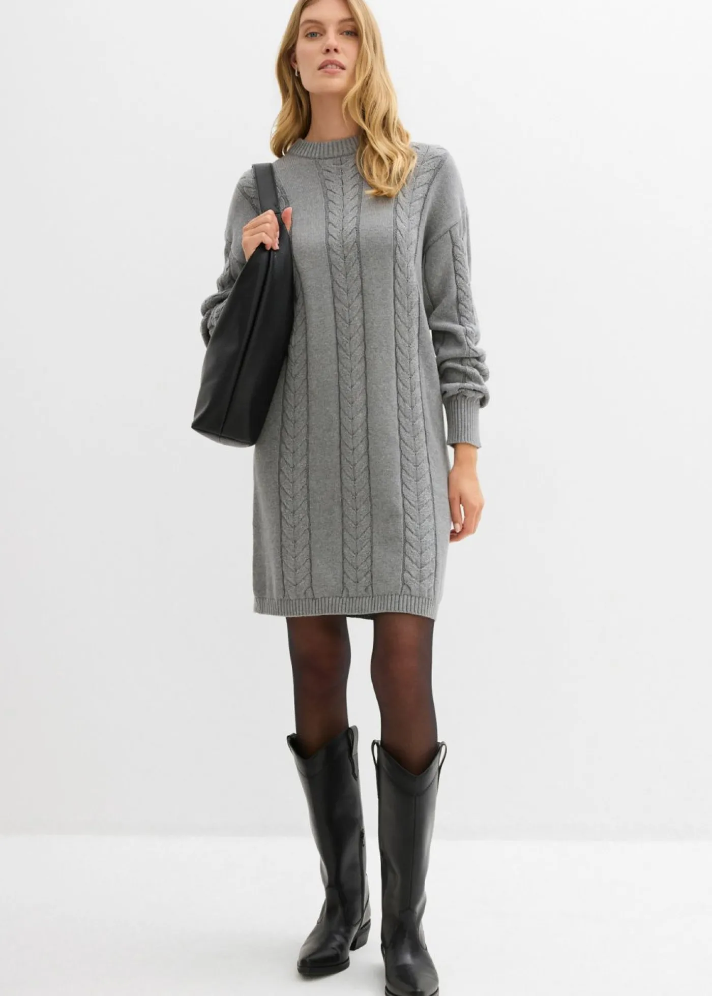 bonprix bonprix Vestido de punto de algodón puro Gris jaspeado New