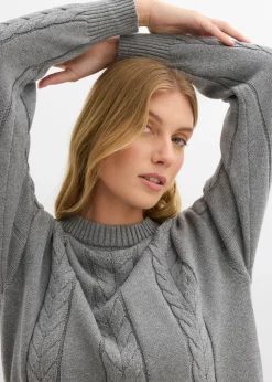 bonprix bonprix Vestido de punto de algodón puro Gris jaspeado New