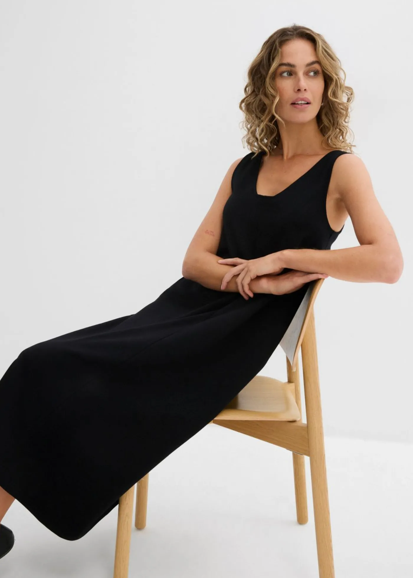 bonprix bonprix Vestido de punto de algodón orgánico puro Negro Online