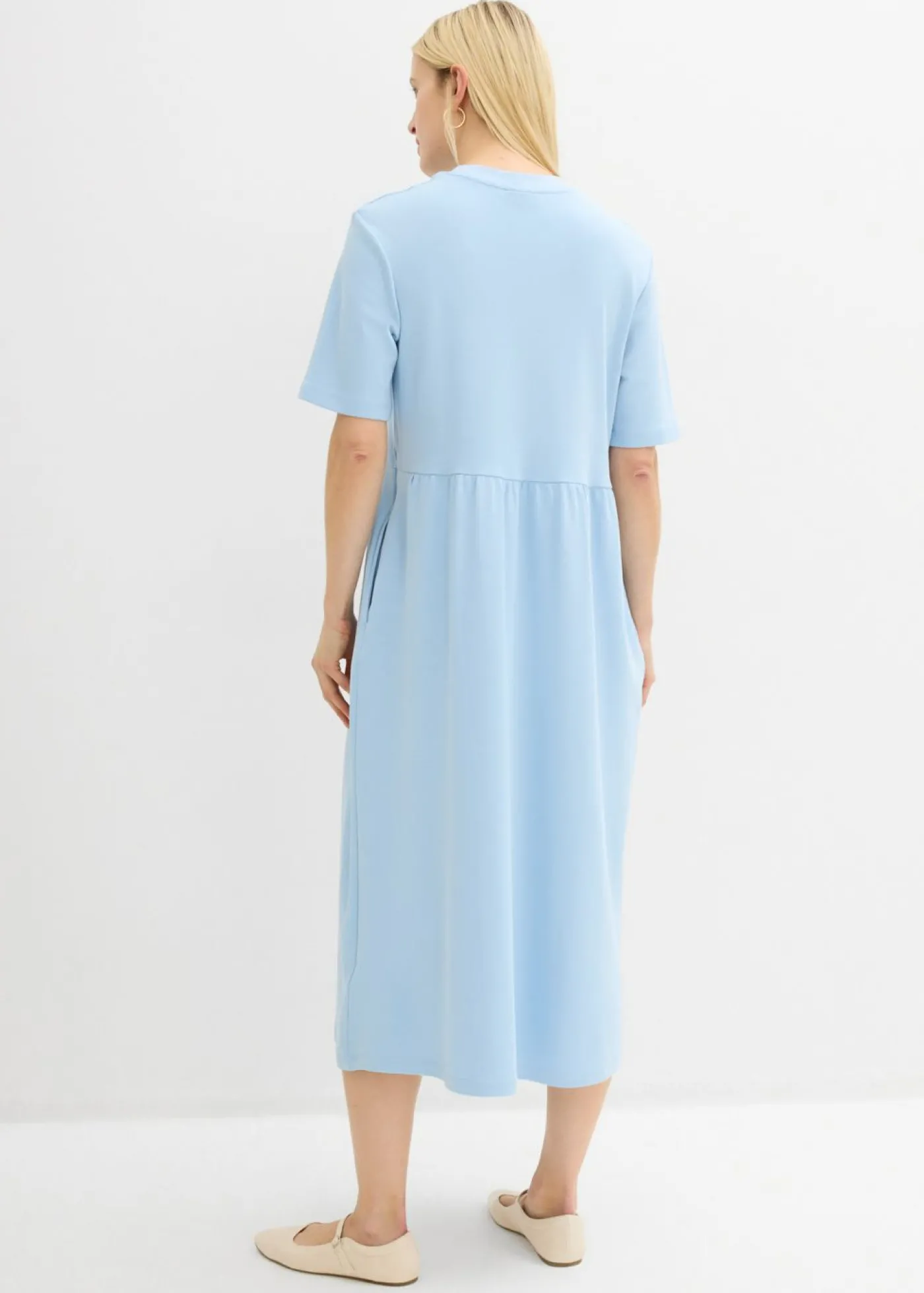 bonprix bonprix Vestido de punto de algodón puro Azul claro New