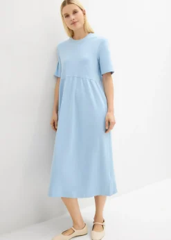 bonprix bonprix Vestido de punto de algodón puro Azul claro New