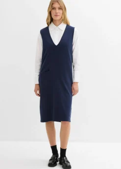 bonprix bonprix Vestido de punto de algodón puro Azul marino Clearance