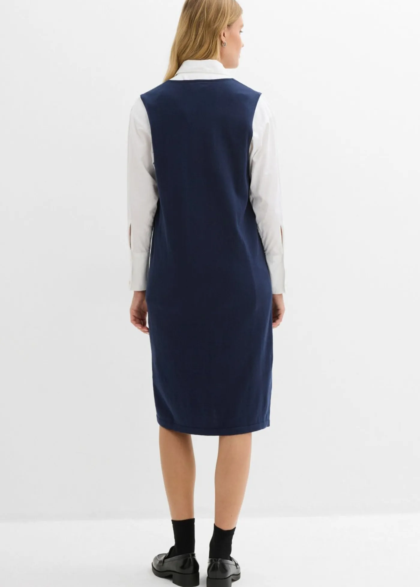 bonprix bonprix Vestido de punto de algodón puro Azul marino Clearance