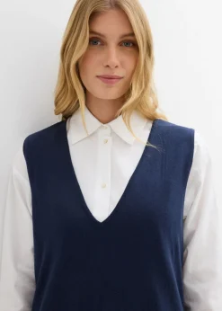 bonprix bonprix Vestido de punto de algodón puro Azul marino Clearance