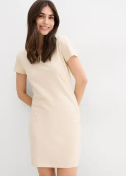 bonprix bonprix Vestido de punto de algodón orgánico elástico Arena claro Online