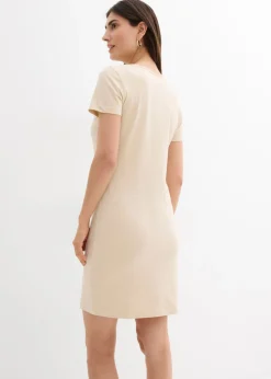 bonprix bonprix Vestido de punto de algodón orgánico elástico Arena claro Online