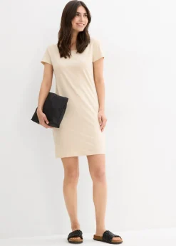 bonprix bonprix Vestido de punto de algodón orgánico elástico Arena claro Online