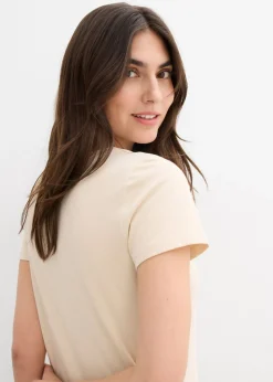 bonprix bonprix Vestido de punto de algodón orgánico elástico Arena claro Online