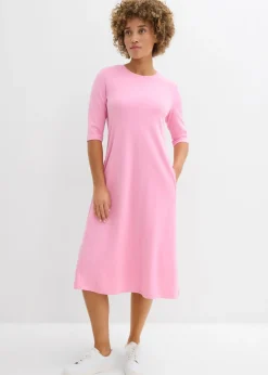 bonprix bonprix Vestido de punto de algodón grueso Rosa Outlet