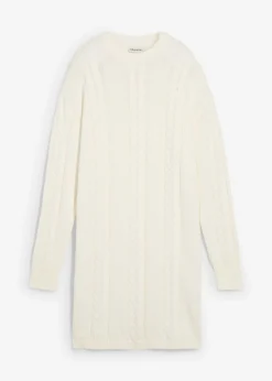 bonprix bonprix Vestido de punto de algodón puro Blanco lana