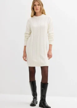 bonprix bonprix Vestido de punto de algodón puro Blanco lana